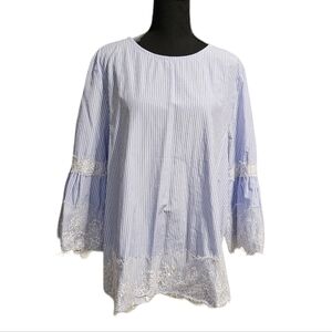 Elliott & Vine Stripped Lace Bell Sleeve Blouse 60% Cotton 40% Polyester Sz Unkn